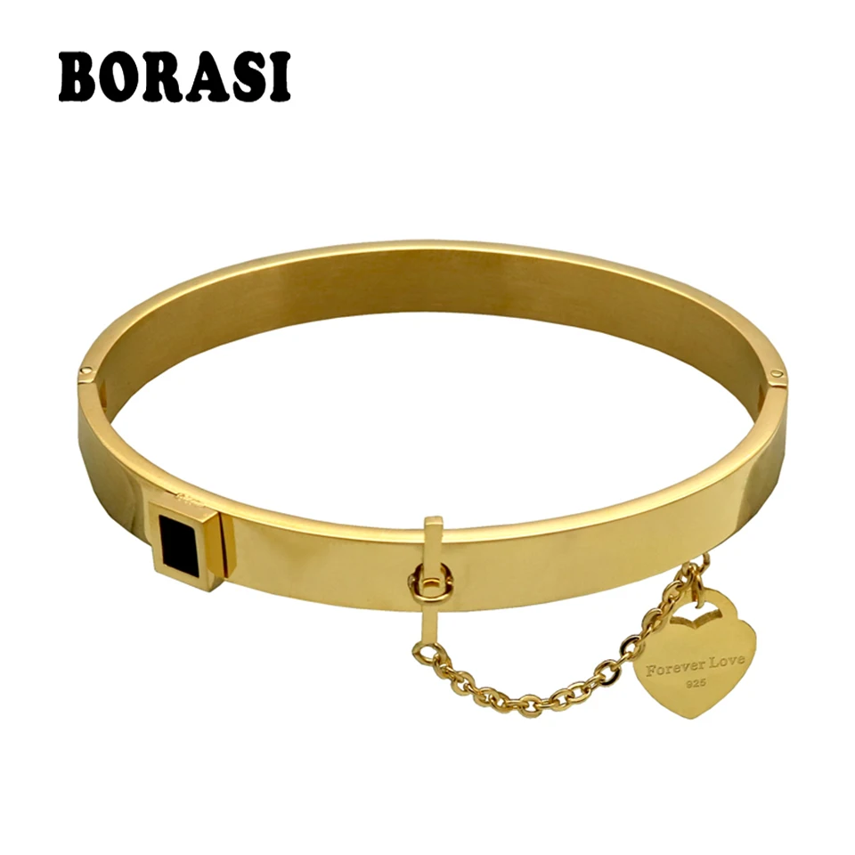 New Fashion Brand Woman Party Jewelry Lover Heart Pendant Bracelets & Bangles Gold Color Stainless Steel Chain & Link Bracelets