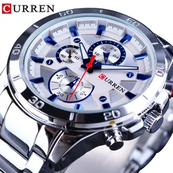 CURREN Silver Stainless Steel 2018 Fashion Blue Hands Mens Quartz Sport Miliatry Wrist Watch Top Brand Luxury Male Montre Homme