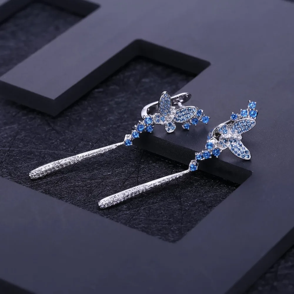 GEM\'S BALLET Nano Swiss Blue Long Drop Earrings 925 Sterling Sliver Vintage Punk Gothic Earrings For Women Fashion Party Jewelry