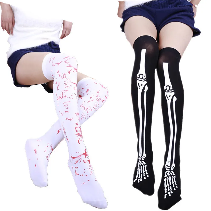 

Cosplay Stripes Knee Length Stockings Nurses Bones Blood Thighs Thigh High Stockings Wholesale 5pair/lot