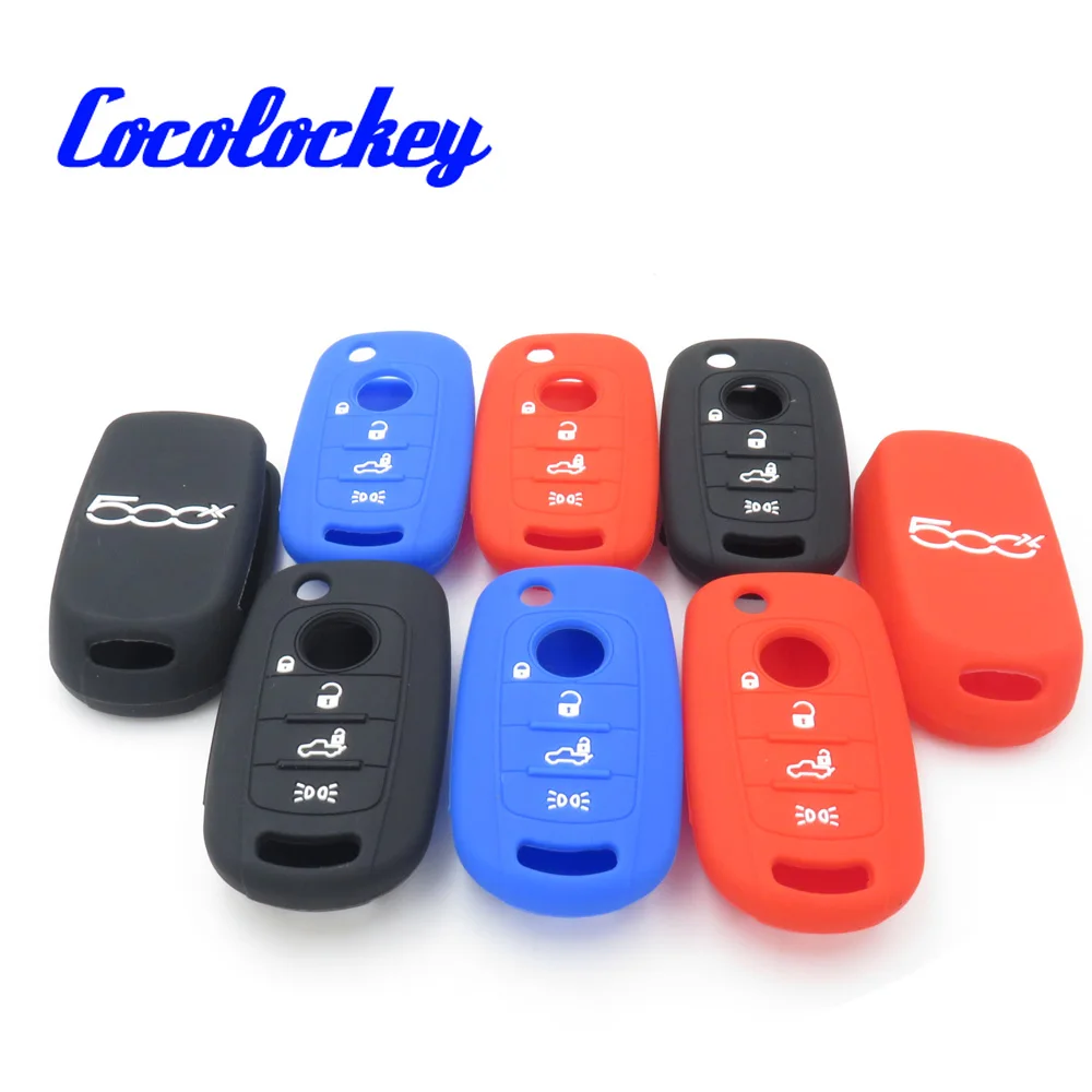 Cocolockey For 2016 2017 FIAT 500X Toro 4 Button Silicone Remote Key Case Cover Keyless Fob Shell Flip Key Rubber Holder