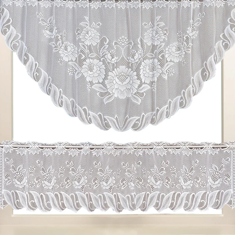 2PCS European White Translucent Coffee Curtain Warp Knitted Curtains Kitchen Tulle Lace Sheer Jacquard Bedroom Curtains