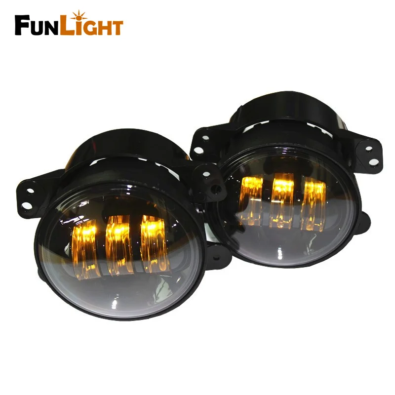 A Pair 4 inch Round Front  Yellow Fog Light /Driving light 30W 3000K LED Fog Headlight For Jeep Wrangler 2007-2016