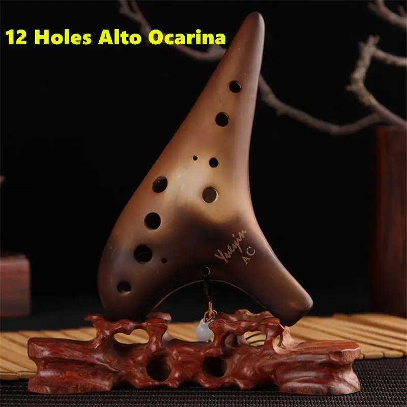 High Quality 12 Hole Ocarina Alto &Soprano C/G/F Key Smoked Burning Process Professional Ceramic  Flute Musical Instruments