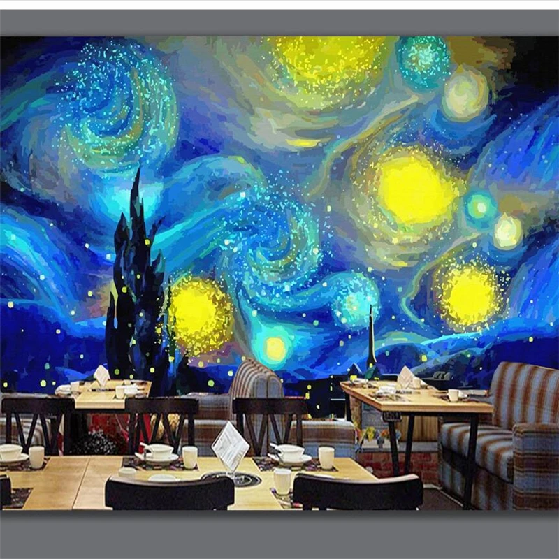 Custom wallpaper papel de parede para quarto Van Gogh oil painting star celebrity oil painting background 3d wallpaper mural