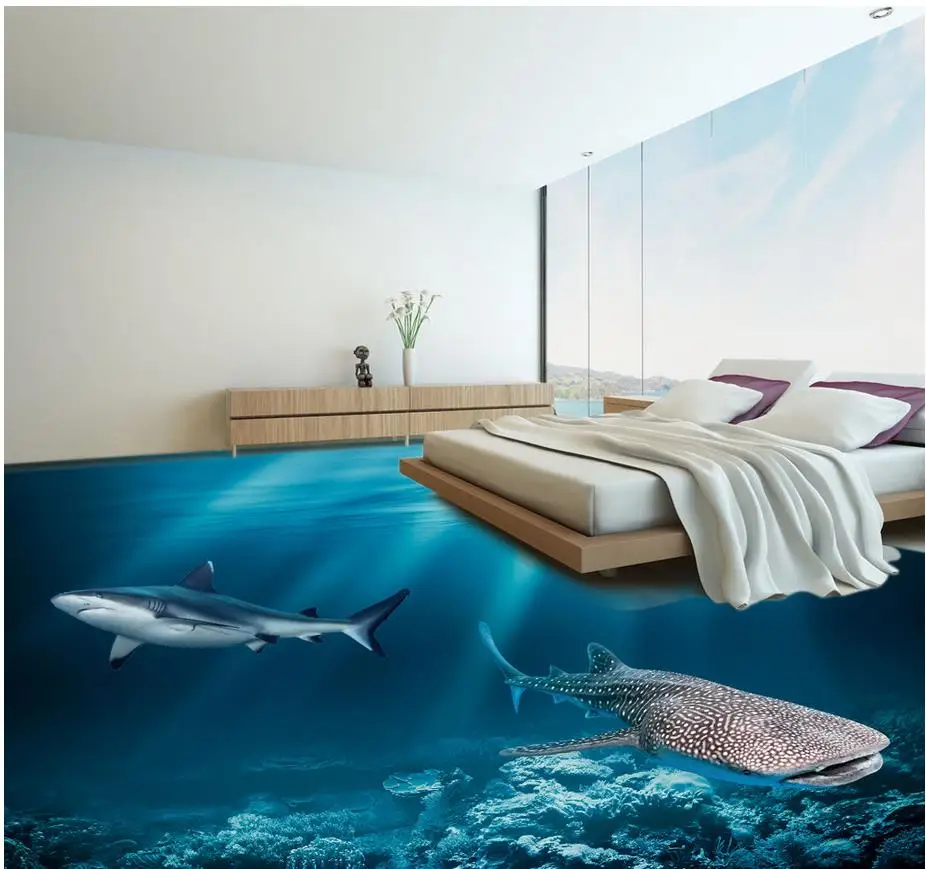 

3d floor painting wallpaper Underwater world 3D floor decoration painting 3d customized wallpaper 3d flooring