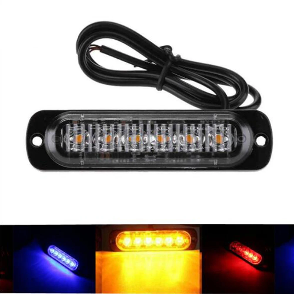 1Pcs 12V-24V 6LED Red and blue Ultra Slim LED Strode Light signal Police Flashing Light Side Lights For Car / motorcycle / truck