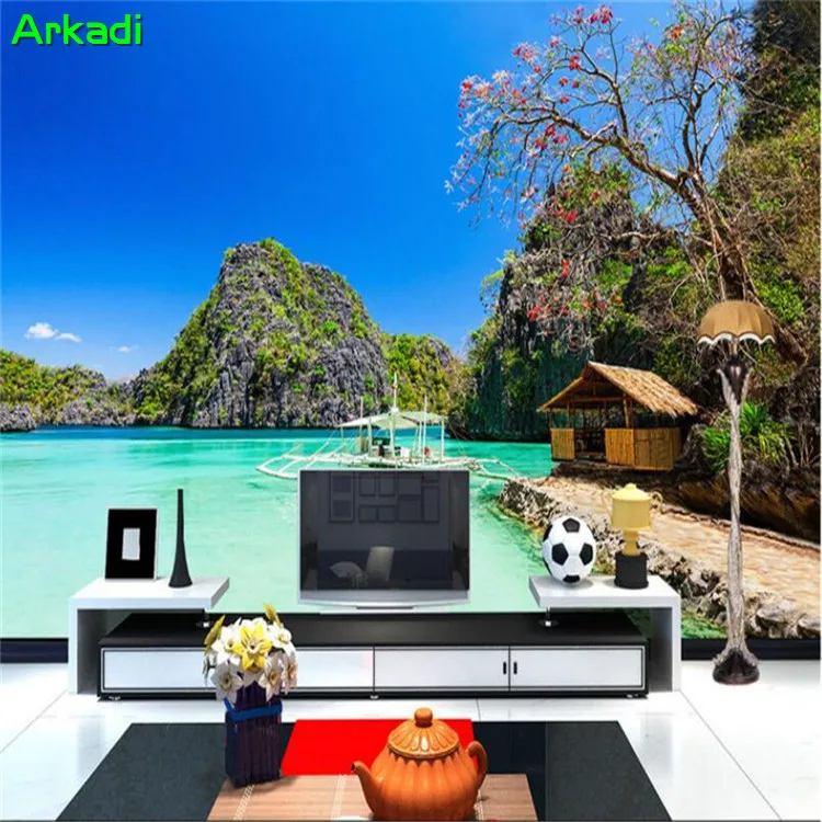 

Customize any size Mediterranean seascape beach landscape photography 3D wallpaper wallpaper background wall living room bedroom