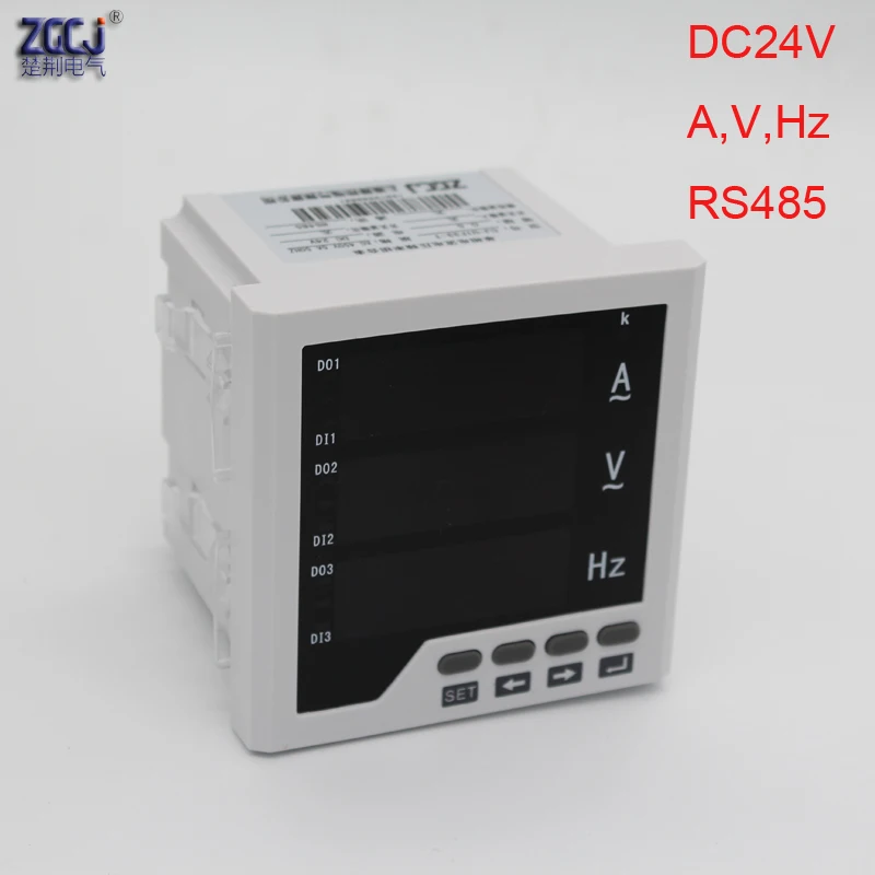 DC24V supply AC A & V & Hz combination meter AC0-450V,AC0-5A,50Hz ampere voltage frequency digital panel meter with RS485