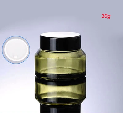

100pcs 30G green glass cream jar with black lid , glass green color cream 1oz Cosmetic Jar, glass 30g Cosmetic Packaging empty
