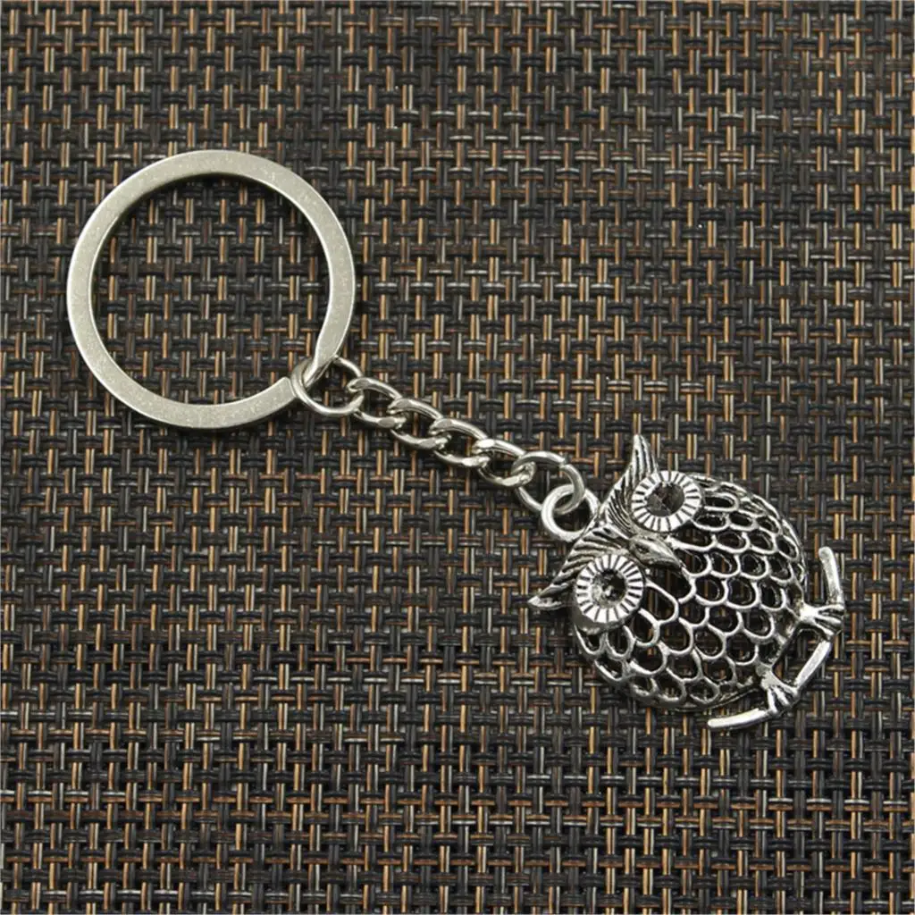 Fashion Owl Standing Branch 33x25mm Pendant 30mm Key Ring Metal Chain Silver Color Men Car Gift Souvenirs Keychain Dropshipping