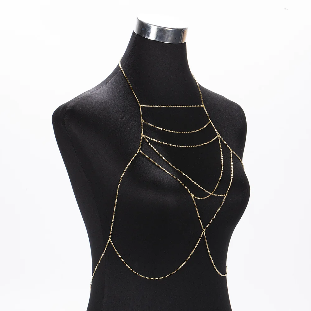 New Trendy Geometric Gold  Color Body Chains For Women Lady Chest Chain Bikini Body Jewelry Necklace BY06