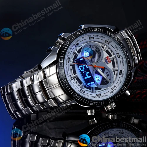 TVG Brand Luxury Stainless Steel Clock Digital Sports LED Watches Men 30M Dual Movements Waterproof Watches Relogio Masculino