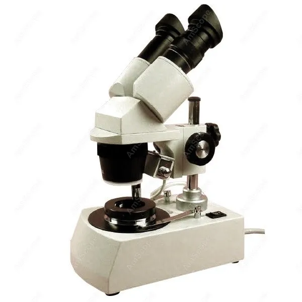 AmScope Compact Jeweler's Darkfield Binocular Stereo Microscope 10X-40X on Metal Pillar Stand+Top&Bottom Halogen Light