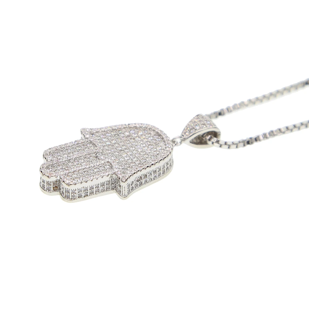 

white gold color mens jewelry hip hop bling 38.6mm sized micro pave cubic zirconia hamsa hand icedd out cool mens chain necklace