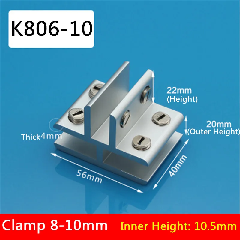 

2pcs/lot K806-10 For 8 to 10mm glass board 3 Sides 270 Degrees T Style Aluminum Glass Clamps Shelves Support Bracket Clips