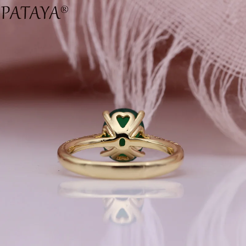 PATAYA New Green Natural Zircon Rings 585 Rose Gold Color Oval Cute Women Rings Romantic Engagement Wedding Fine Fashion Jewelry