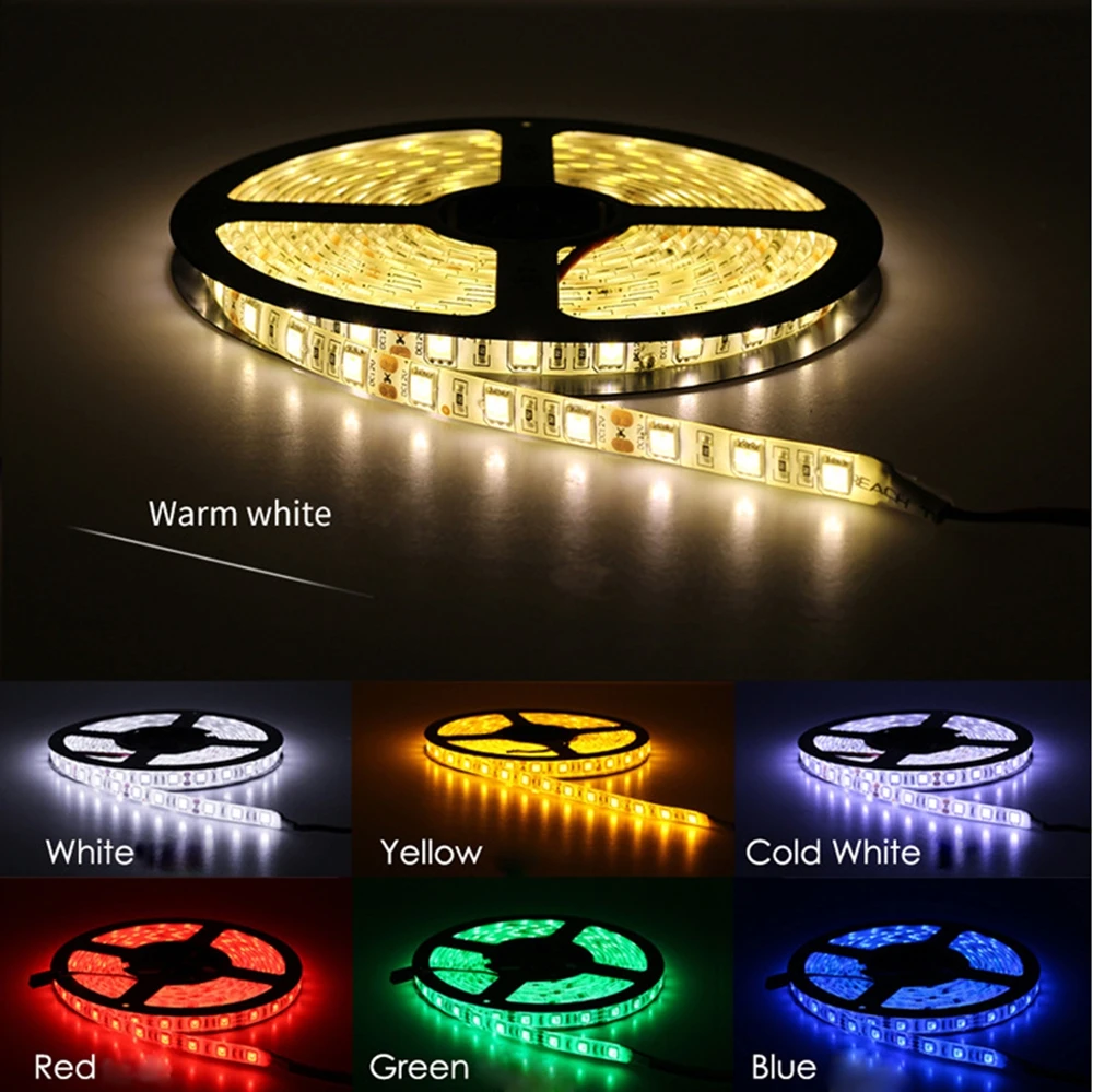 Led Strip 5050SMD Flexible Led Light Highlight 60Leds/m 5m/Lot White/Warm Withe/Green/Blue/RGB/RGBW/RGBWW Led Strip DC12V