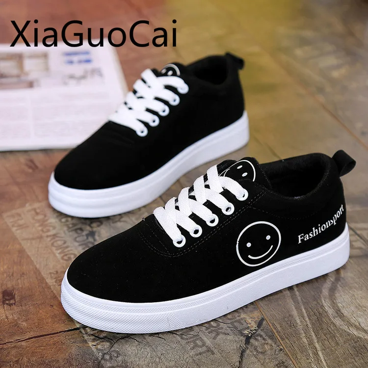 2019 Newest Spring and Autumn Women Casual Shoes New Print Smiley Solid  Female Flat Casual Shoes Rubber Flats