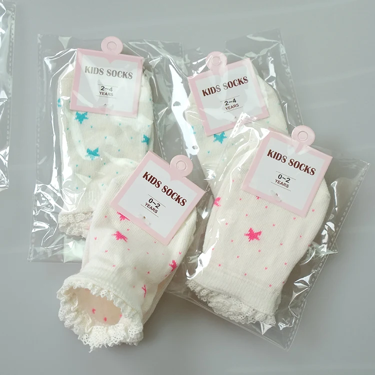 High quality one pairs 100% cotton baby socks rubber slip-resistant little star print with lace ruffle trim 2-4Y