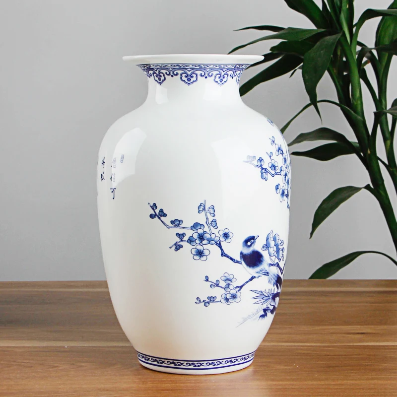 Jingdezhen blue and white Porcelain Vases Fine Bone China Vase Bird And Flowers Decorated High Quality Ceramic Vase image 4