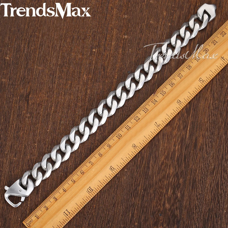 Men\'s Bracelet Matte Cut Curb Cuban Link Chain 316L Stainless Steel Bracelet For Male Jewelry Dropshipping 15 mm KHBM109