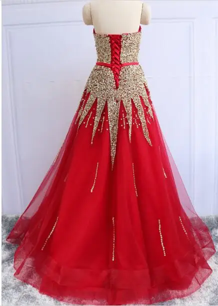 Người Yêu Đỏ Quinceanera Áo Đính Hạt Vàng Kim Sa Lấp Lánh Hóa Trang Bầu Vũ Hội Chính Thức Áo Vestidos De 15 Anos