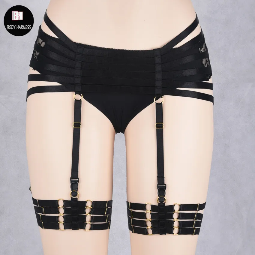 BODY HARNESS Women Sexy Punk Goth Harajuku Style Gothic High Waist Garter Belt Handmade Harness Leg Garter