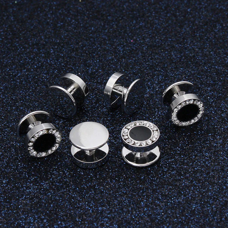 HAWSON High Quality Black Enamel Crystal Cufflinks and 6 Studs Set for Gentlemen Dress Tuxedo Accessories for Party and Wedding