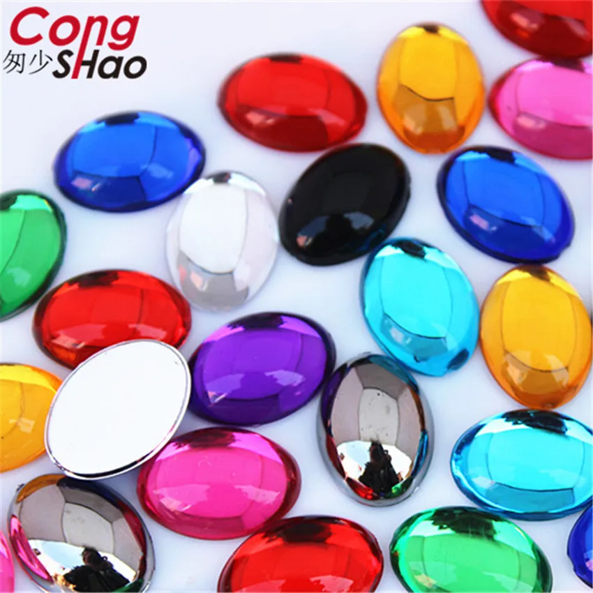 Cong Shao 30pcs 13*18mm Colorful Acrylic Rhinestone FlatBack Smooth Surface Oval Stones And Crystals Clothing Accessories ZZ725