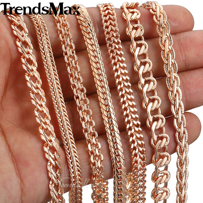 Necklaces 7Pcs/Lot 585 Rose Gold Color Curb Weaving Chains Necklace for Women Men Fashion Wholesale Jewelry 50cm60cm CNN1A