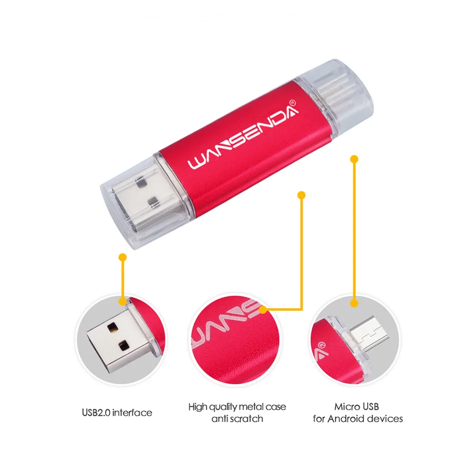 Chiavetta USB Wansenda Metal OTG Pendrive da 4 GB 8 GB 16 GB 32 GB 64 GB 128 GB 256 GB Clé USB per Micro Android/PC Pen Drive