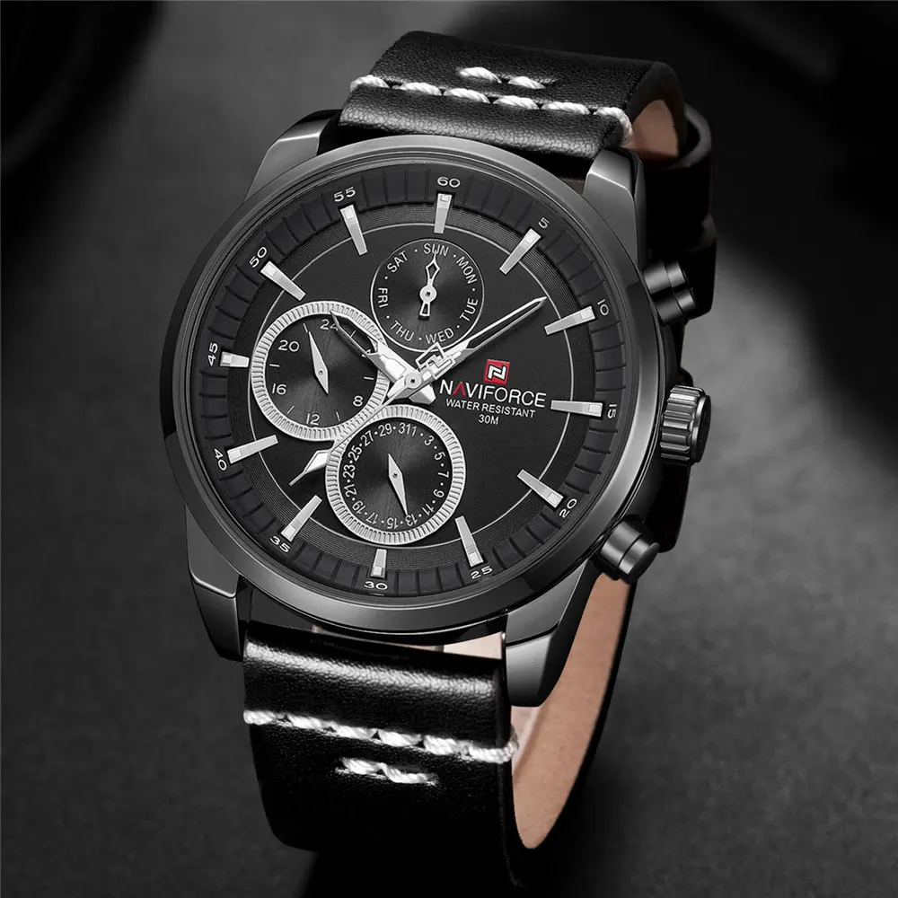 2023 NAVIFORCE Men Sport Watch Luxury Brand New Quartz Week Date 3Bar Waterproof Leather Male Clock NAVI FORCE Black Blue Gold