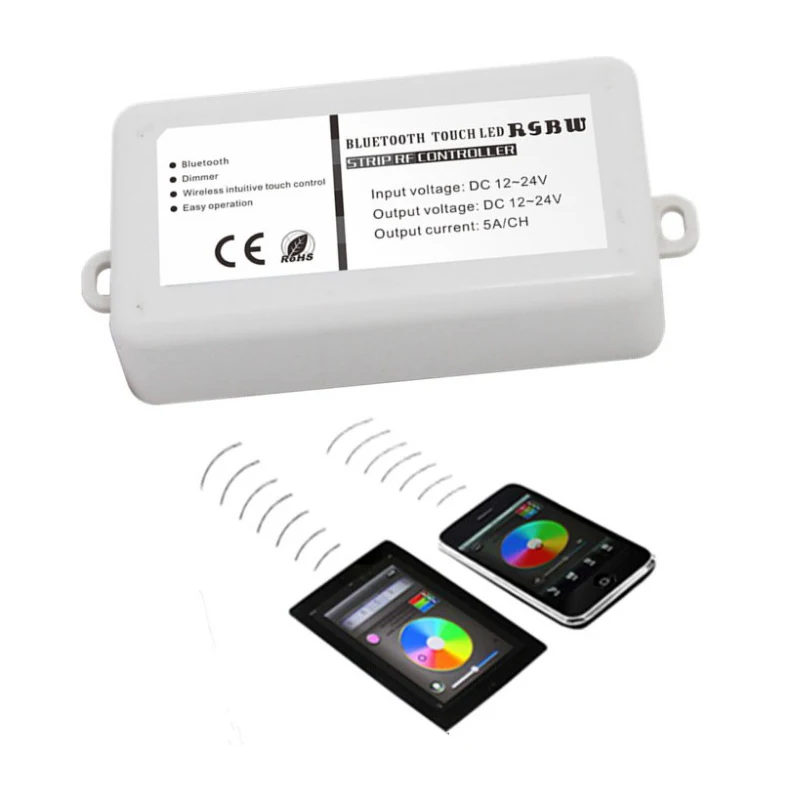 Bluetooth RGBW LED Controller Strip RF Wireless Touch LED RGBW Controller Dimmer, DC12~24V input, Output Current: 5A * 4Channels