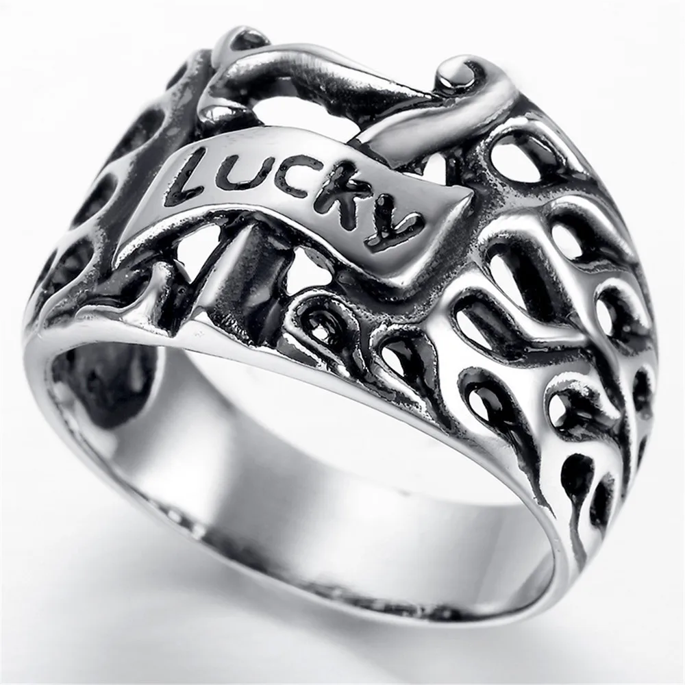 Men\'s Silver color Lucky Seven 7 Stainless Steel Casino Slot Gambling Ring