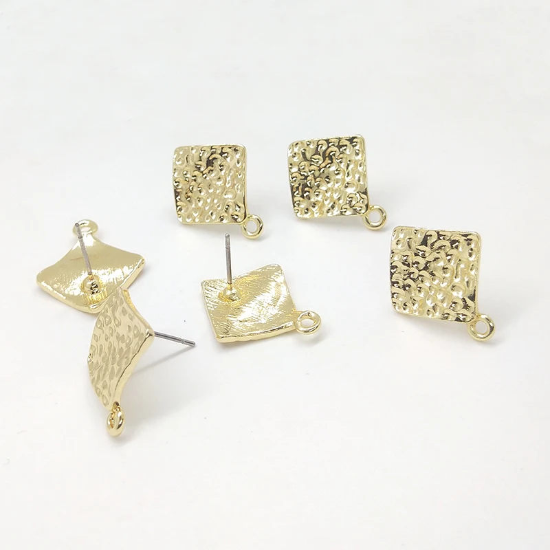 2025 New 19*16mm 10pieces/bag Zinc Alloy Gold Rhombus Ripple Earring Base Connectors Linkers for DIY Earring Jewelry Accessories