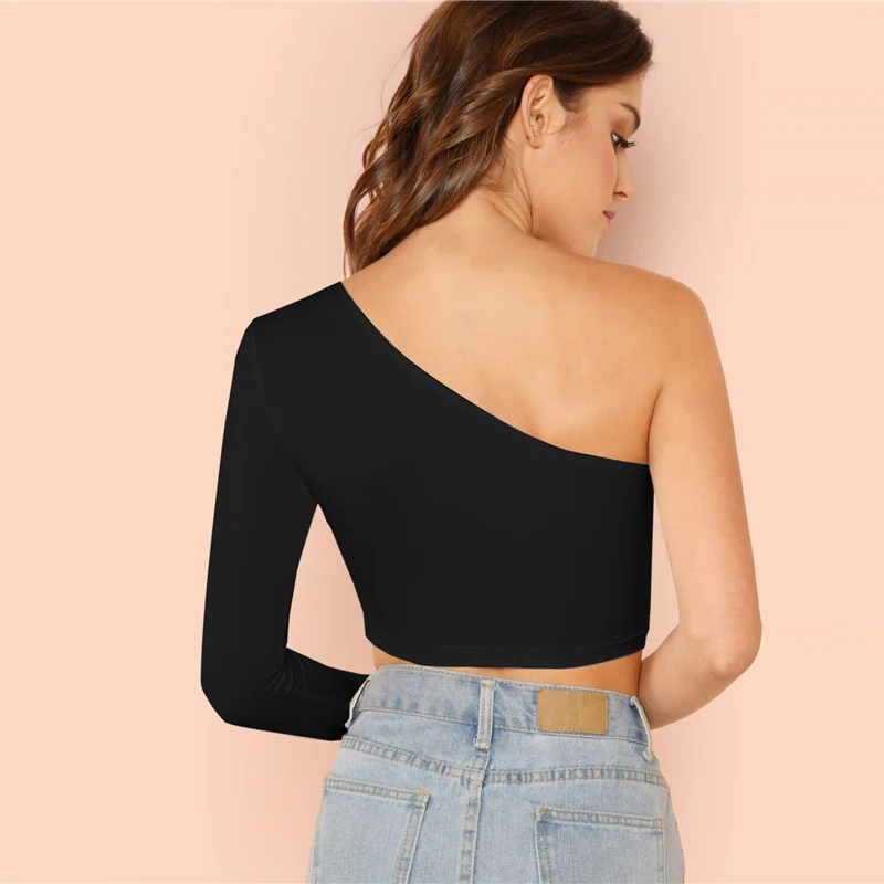 T-shirt asymétrique épaule dénudée, couleur unie, sans manches, Slim, basique, Sexy, mode femmes, Streetwear, chemises de fête, été, 2020