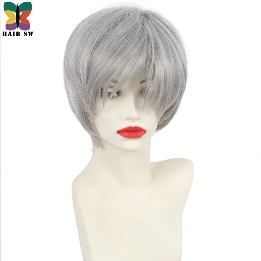 HAIR SW Short Straight Grey Synthetic Wig Haircuts Pixie Shag Hairstyles Classic Full Wigs For Women Over 50