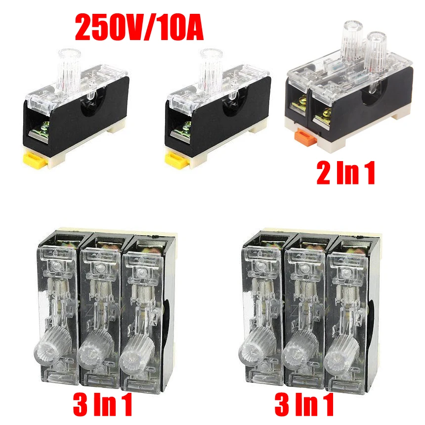 250V 10A FS-10 DIN Rail Mount Single One Two Three Pole 6x30mm 6*30mm Indicator Lamp Light Fuse Holder Base Block Case Socket