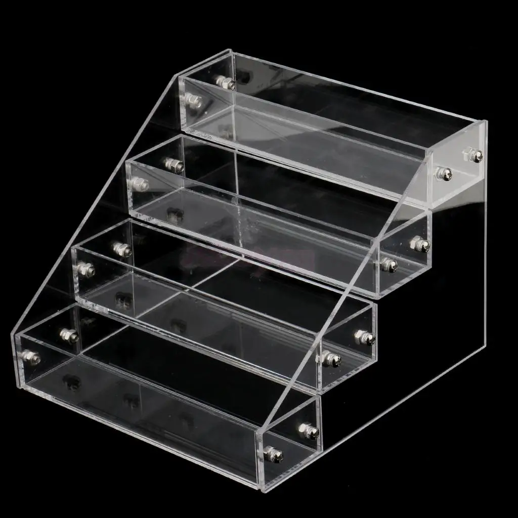 Soporte acrílico transparente de 4 niveles para maquillaje, organizador de esmalte de uñas, estante de mesa para mostrador, soporte para barra de labios, 20 botellas