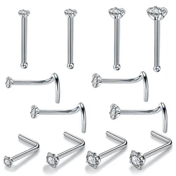 1PC Fashion Nose Studs Nariz Screw Rings Steel 1.5/2/2.5/3mm Prong Gem Bone L Shape Nostril Earring Piercing 20G Women's Jewelry