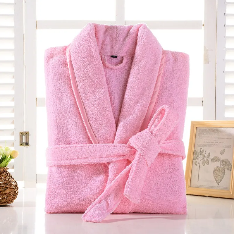 100% Cotton Women Bathrobe Solid Terry Dressing Gown Ladies Kimono Spring Autumn Unisex Absorb Water Bath Robe For Female 2024