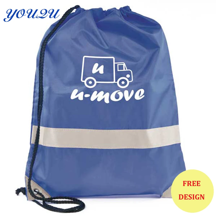 Customized Polyester Drawstring Bag  With Reflective Band