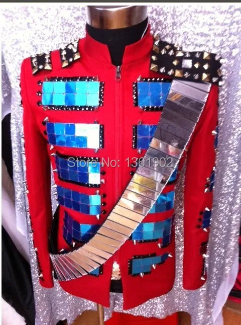 

Plus size actor mirror rivets rock performance nightclub costume outfit outerwear jacket ds dj singer dancer jazz show blazer