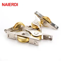 NAIERDI 4PCS Sliding Door Roller Cabinet Copper Caster Wheel Pulley Runners For Wardrobe Window Furniture Hardware