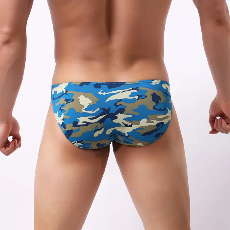 Ropa interior Sexy Gay para hombre, calzoncillos con bulto, bolsa de pene grande, sin costuras, realce, bragas de tiro bajo de camuflaje