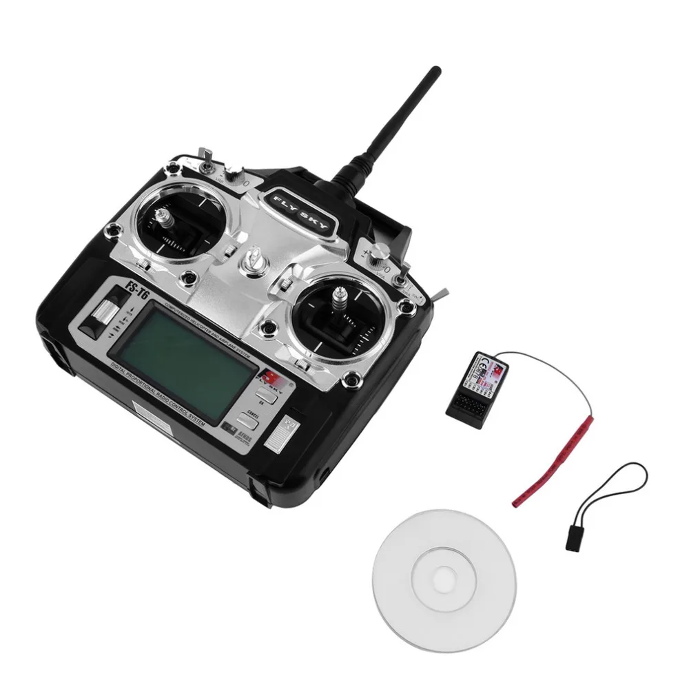 Flysky FS-T6 2.4GHz 6CH Mode 2 Transmitter and Receiver R6-B for RC Quadcopter Helicopter With LED Screen Mode 1 Mode 2