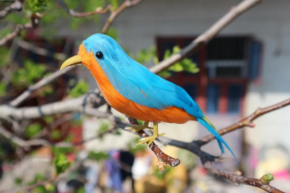 

14cm Simulation Bird Hard Model Orange/Blue Polyethylene-Feathers Handicraft for Home Garden Decoration Gift