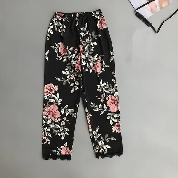 Women's Home Pants Pyjama Bottoms Women Sleeping Pajamas Lounge Wear 2020 Spring Summer Black/Pink Print Pyjama Trousers Fdfklak