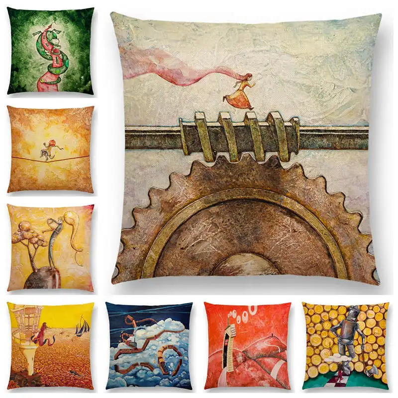 Newest Oil Painting Fable Story Sofa Throw Pillow Case Magical Imagination World Cushion Cover 25 Design Available